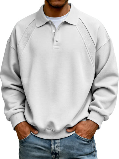 ✨¡El más vendido! ❄️Sudadera tipo polo para hombre, de manga larga, con solapa, botones y diseño sencillo de patchwork