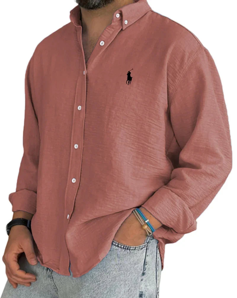 Camisa de hombre de lino y algodón con tapeta de botones