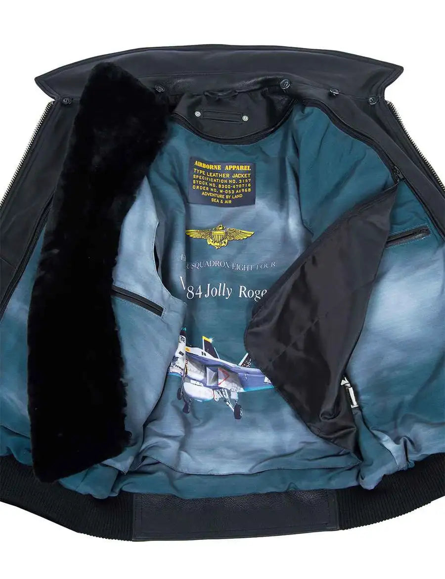 🔥Ofertas de Año Nuevo 2026 - NUEVA LLEGADA: CHAQUETA DE CUERO DE VUELO TOP GUN JOLLY ROGERS NEGRA