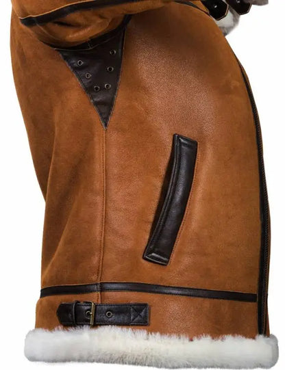 🔥Ofertas de Año Nuevo 2026 - Chaqueta de piel de oveja B-3 color whisky con capucha