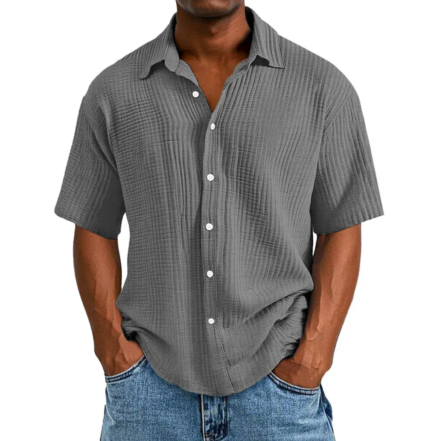 🔥Ofertas especiales de año nuevo 2026: camisa de manga corta informal, holgada y cómoda con textura para hombre