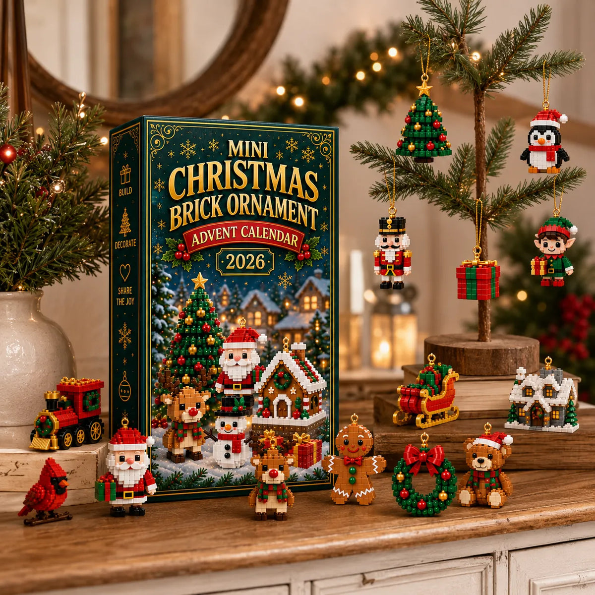 ⏳ Último día: 49 % de descuento – 🎄 Mini calendario de Adviento de 24 días con adornos navideños para armar | 24 adornos festivos únicos para construir, colgar y conservar 🧱