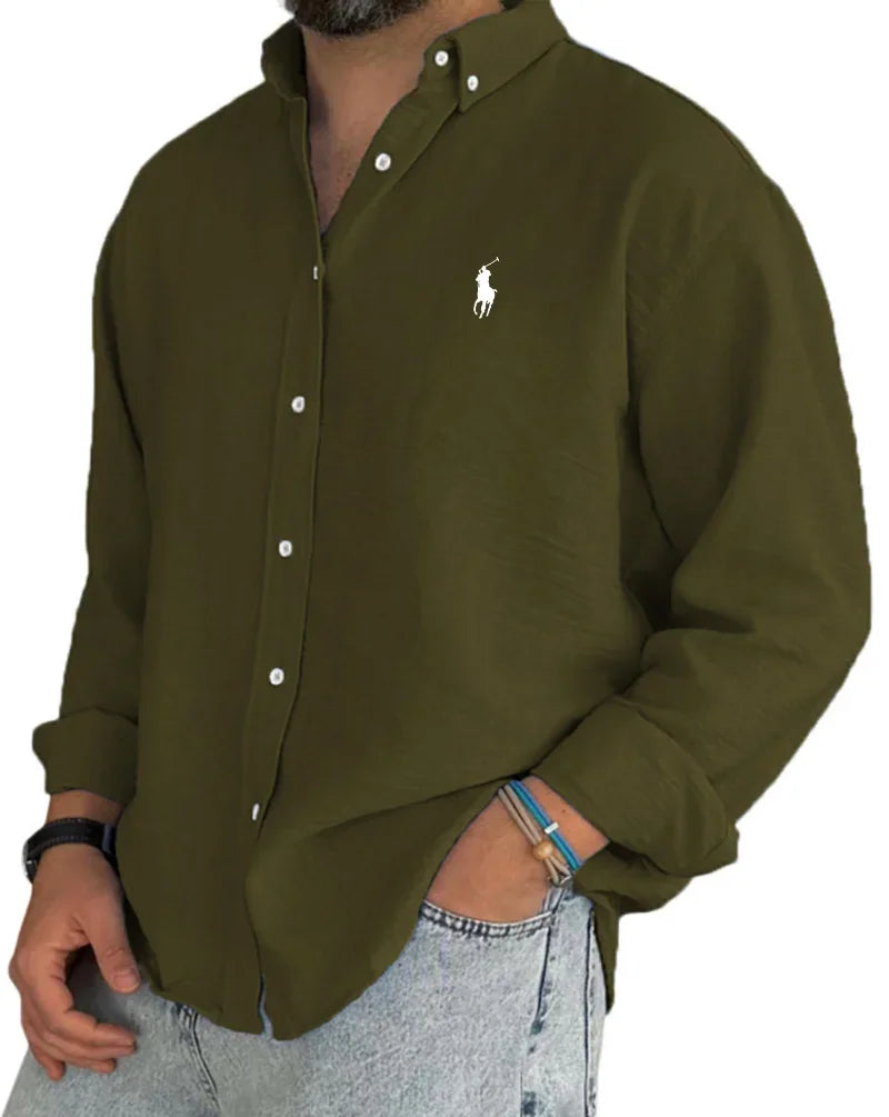 Camisa de hombre de lino y algodón con tapeta de botones