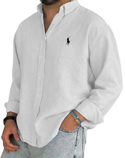 Camisa de hombre de lino y algodón con tapeta de botones