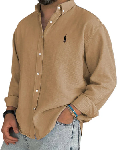 Camisa de hombre de lino y algodón con tapeta de botones
