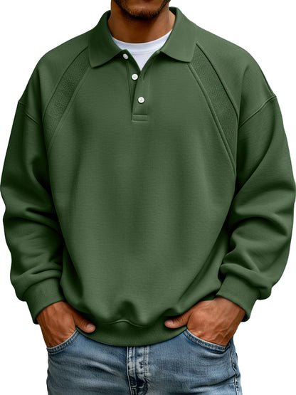 ✨¡El más vendido! ❄️Sudadera tipo polo para hombre, de manga larga, con solapa, botones y diseño sencillo de patchwork