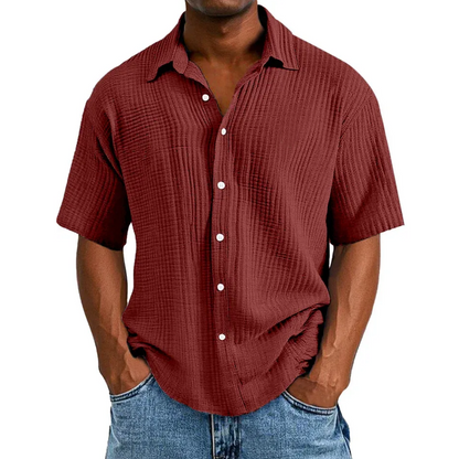 🔥Ofertas especiales de año nuevo 2026: camisa de manga corta informal, holgada y cómoda con textura para hombre