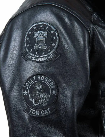 🔥Ofertas de Año Nuevo 2026 - NUEVA LLEGADA: CHAQUETA DE CUERO DE VUELO TOP GUN JOLLY ROGERS NEGRA