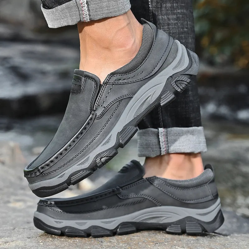 ⏰Promoción: 50% de descuento – Zapatillas ortopédicas sin cordones para hombre, fabricadas en piel auténtica