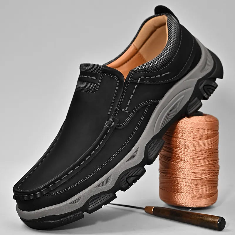 ⏰Promoción: 50% de descuento – Zapatillas ortopédicas sin cordones para hombre, fabricadas en piel auténtica