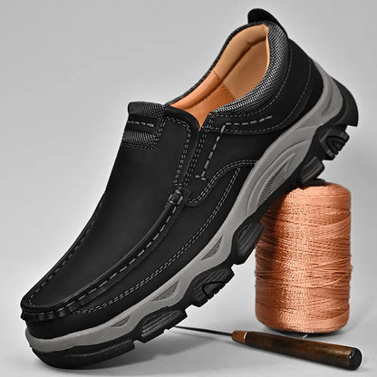 ⏰Promoción: 50% de descuento – Zapatillas ortopédicas sin cordones para hombre, fabricadas en piel auténtica