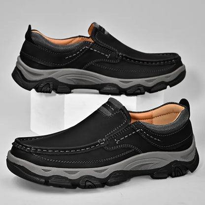 ⏰Promoción: 50% de descuento – Zapatillas ortopédicas sin cordones para hombre, fabricadas en piel auténtica