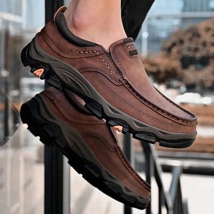 ⏰Promoción: 50% de descuento – Zapatillas ortopédicas sin cordones para hombre, fabricadas en piel auténtica