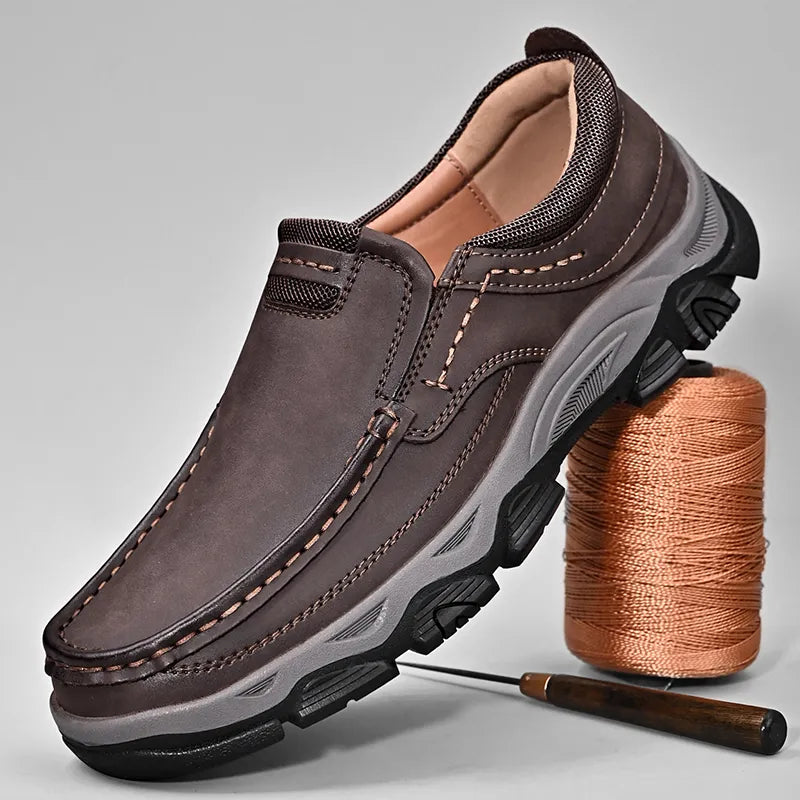 ⏰Promoción: 50% de descuento – Zapatillas ortopédicas sin cordones para hombre, fabricadas en piel auténtica