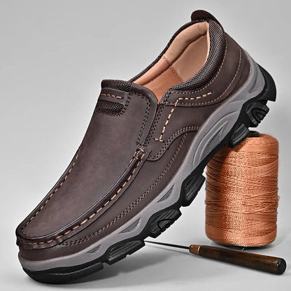 ⏰Promoción: 50% de descuento – Zapatillas ortopédicas sin cordones para hombre, fabricadas en piel auténtica