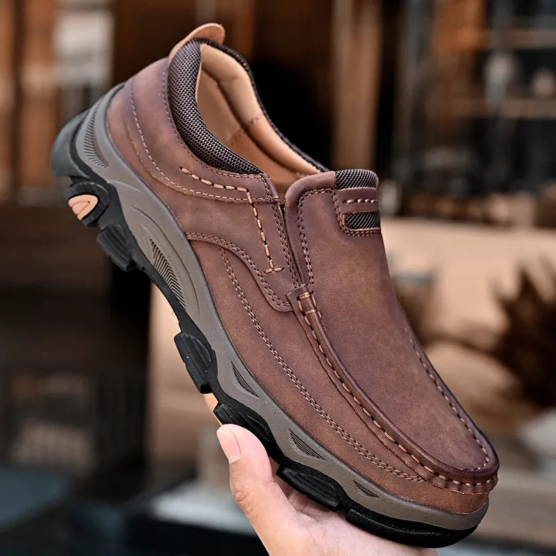⏰Promoción: 50% de descuento – Zapatillas ortopédicas sin cordones para hombre, fabricadas en piel auténtica