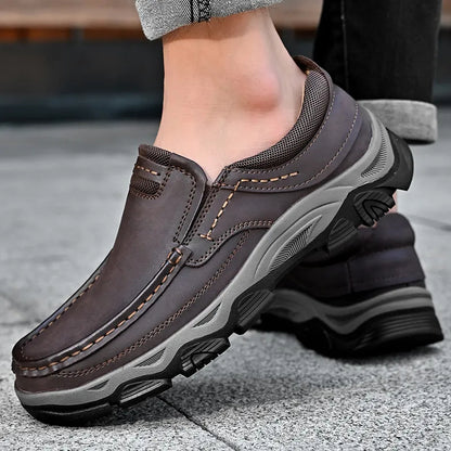 ⏰Promoción: 50% de descuento – Zapatillas ortopédicas sin cordones para hombre, fabricadas en piel auténtica