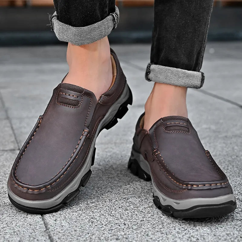 ⏰Promoción: 50% de descuento – Zapatillas ortopédicas sin cordones para hombre, fabricadas en piel auténtica
