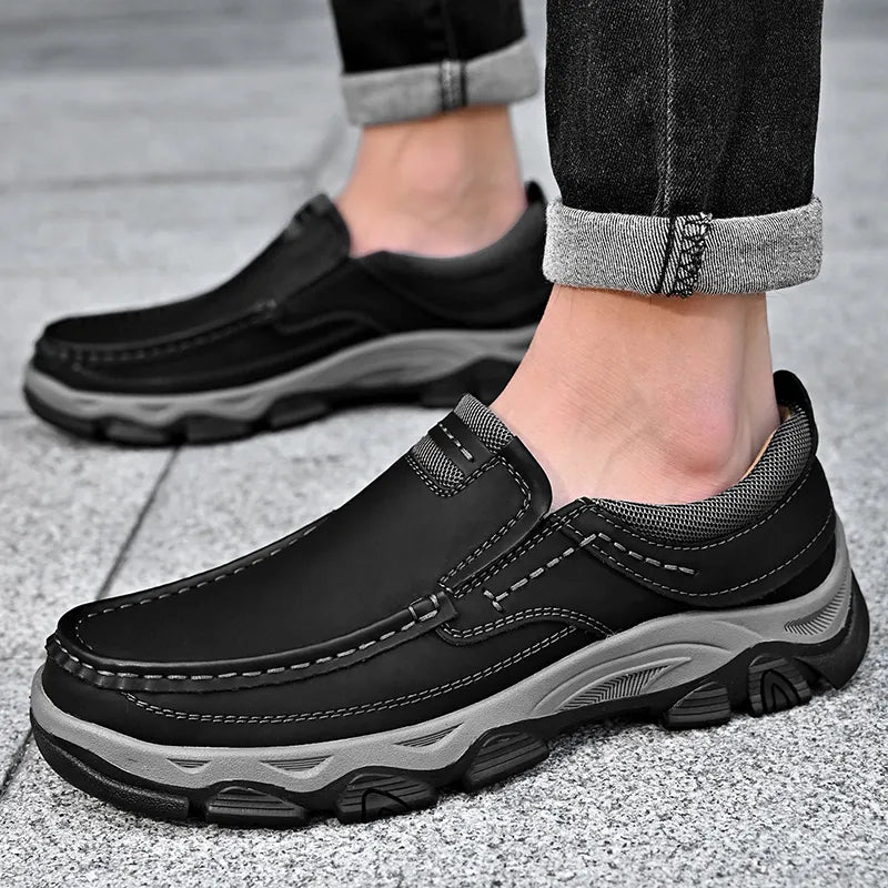 ⏰Promoción: 50% de descuento – Zapatillas ortopédicas sin cordones para hombre, fabricadas en piel auténtica