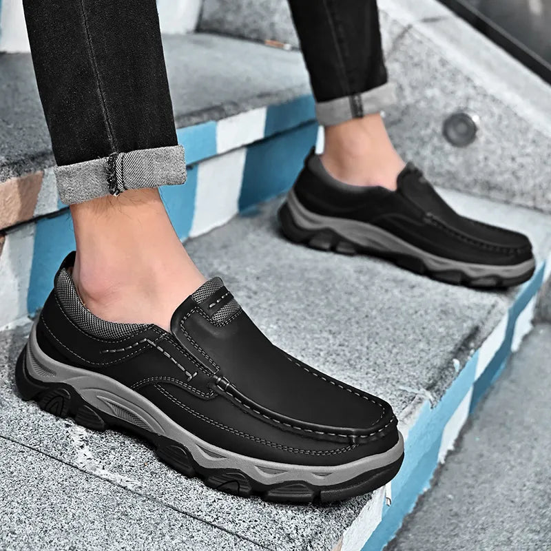 ⏰Promoción: 50% de descuento – Zapatillas ortopédicas sin cordones para hombre, fabricadas en piel auténtica