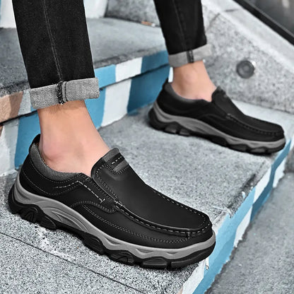 ⏰Promoción: 50% de descuento – Zapatillas ortopédicas sin cordones para hombre, fabricadas en piel auténtica