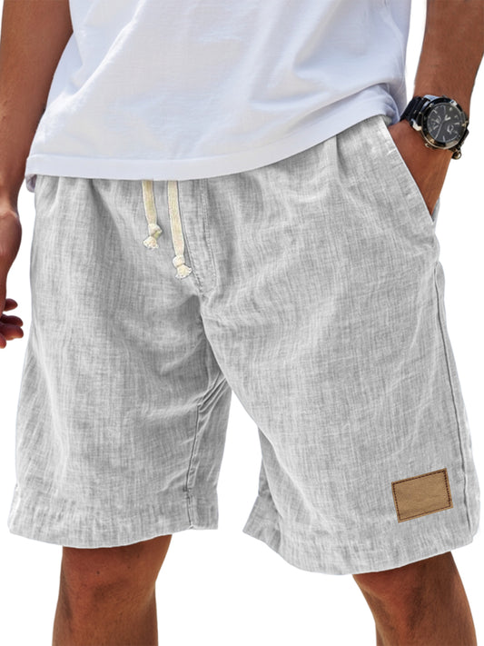 Pantalones cortos casuales de lino transpirables con logotipo bordado para hombre
