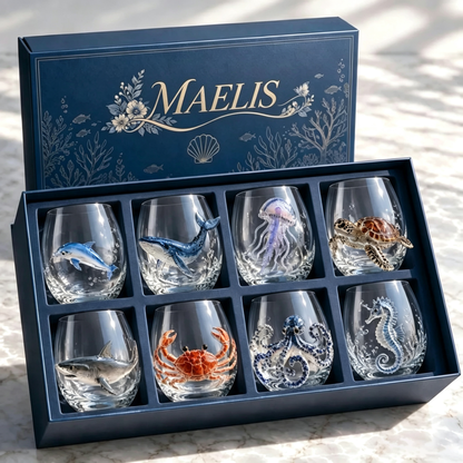 🔥 🔥Último día: 49% de descuento – 🌊 Colección de cristalería 3D con motivos marinos