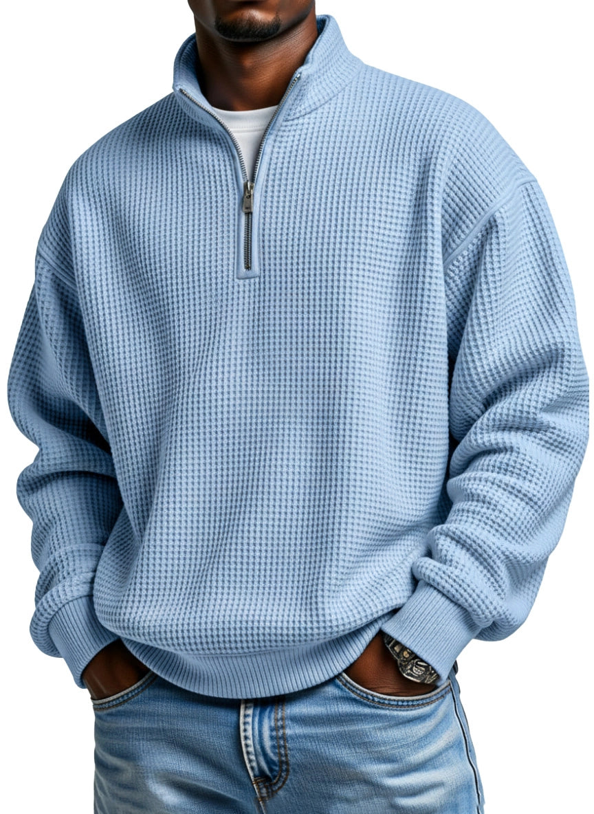🔥Ofertas especiales de año nuevo 2026:Sudadera con capucha de manga larga para hombre, de color liso, con textura de gofre y cremallera