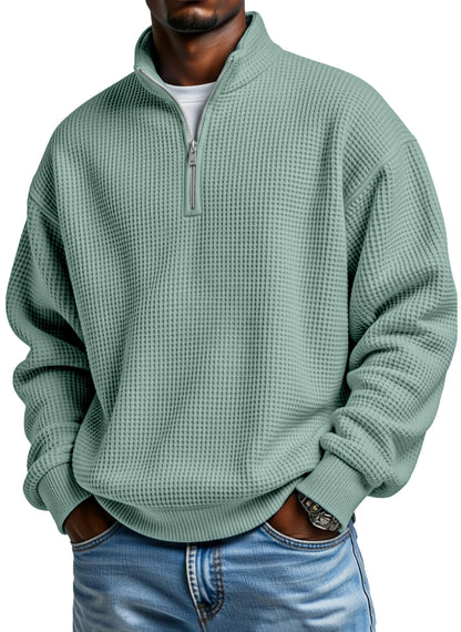 🔥Ofertas especiales de año nuevo 2026:Sudadera con capucha de manga larga para hombre, de color liso, con textura de gofre y cremallera