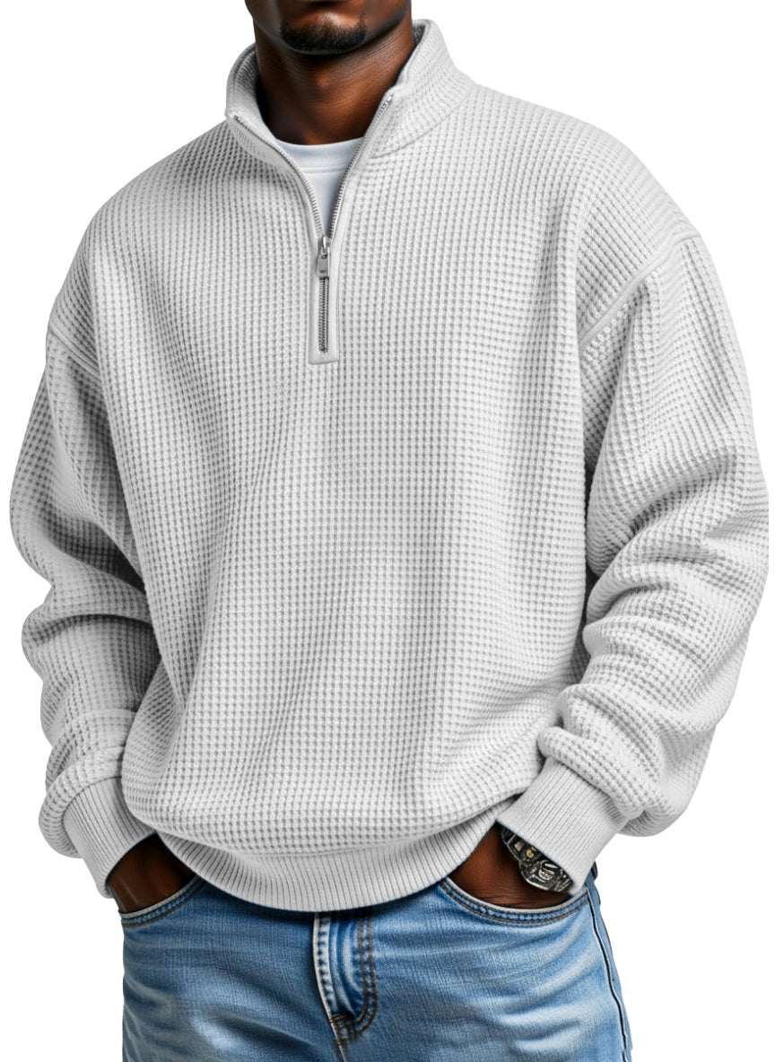 🔥Ofertas especiales de año nuevo 2026:Sudadera con capucha de manga larga para hombre, de color liso, con textura de gofre y cremallera