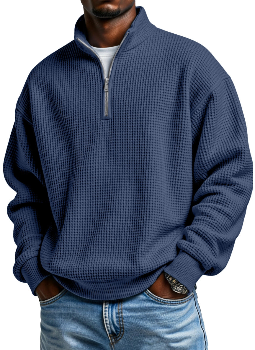 🔥Ofertas especiales de año nuevo 2026:Sudadera con capucha de manga larga para hombre, de color liso, con textura de gofre y cremallera