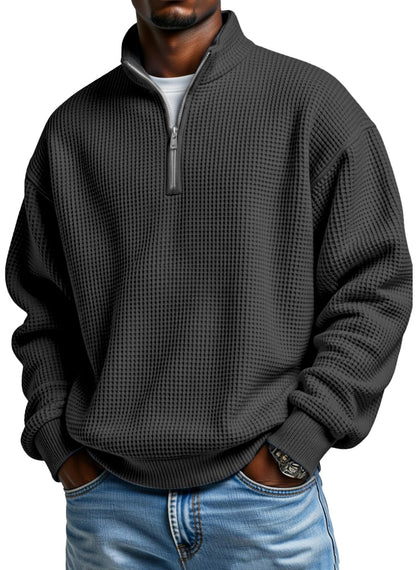 🔥Ofertas especiales de año nuevo 2026:Sudadera con capucha de manga larga para hombre, de color liso, con textura de gofre y cremallera