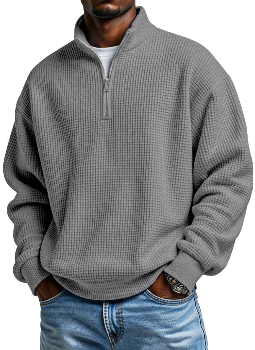 🔥Ofertas especiales de año nuevo 2026:Sudadera con capucha de manga larga para hombre, de color liso, con textura de gofre y cremallera