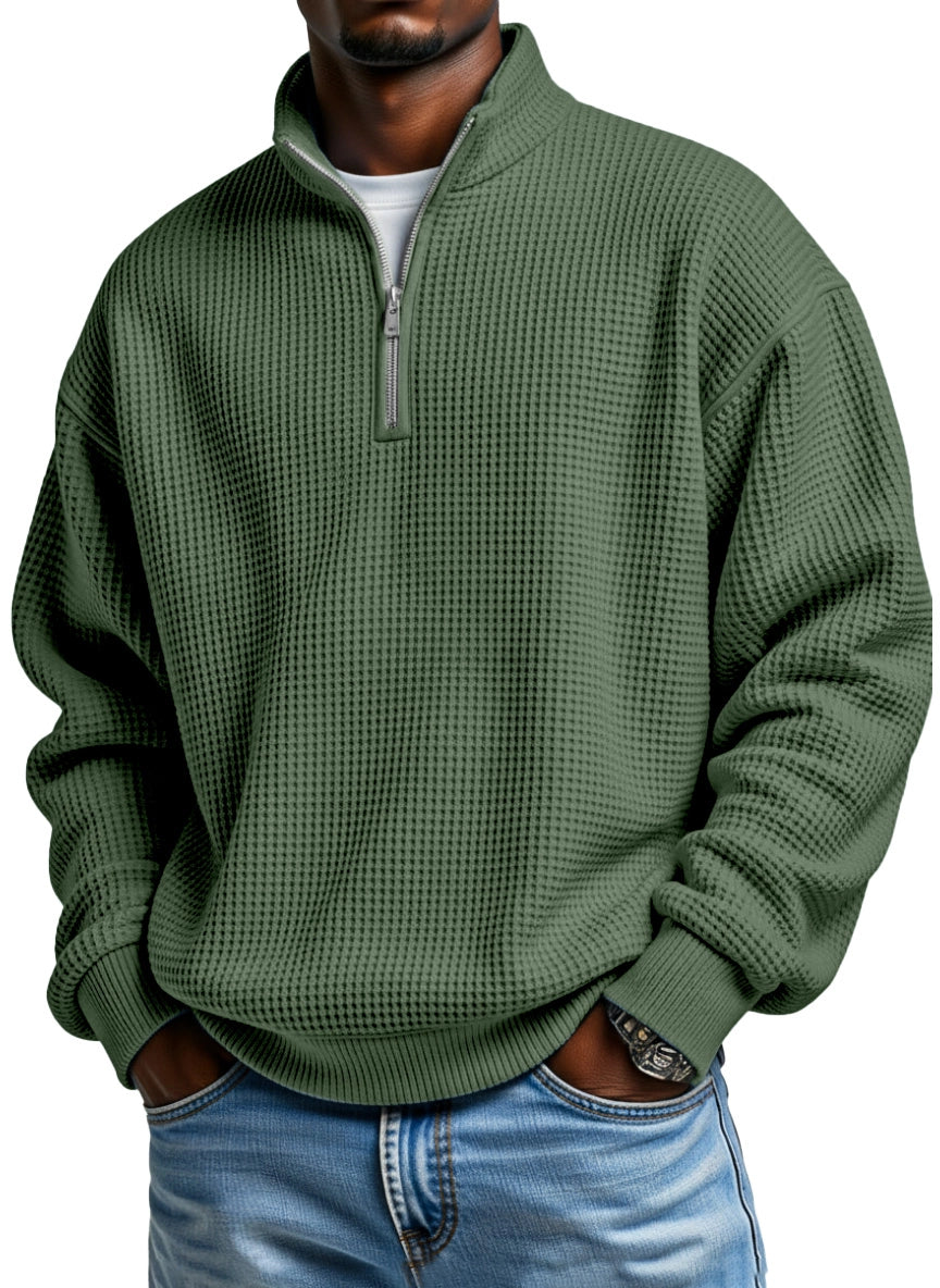 🔥Ofertas especiales de año nuevo 2026:Sudadera con capucha de manga larga para hombre, de color liso, con textura de gofre y cremallera