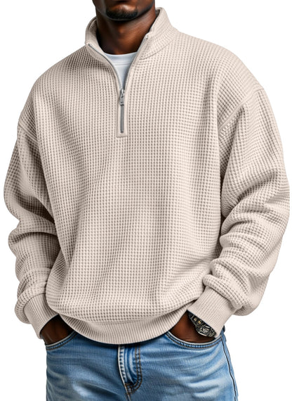 🔥Ofertas especiales de año nuevo 2026:Sudadera con capucha de manga larga para hombre, de color liso, con textura de gofre y cremallera