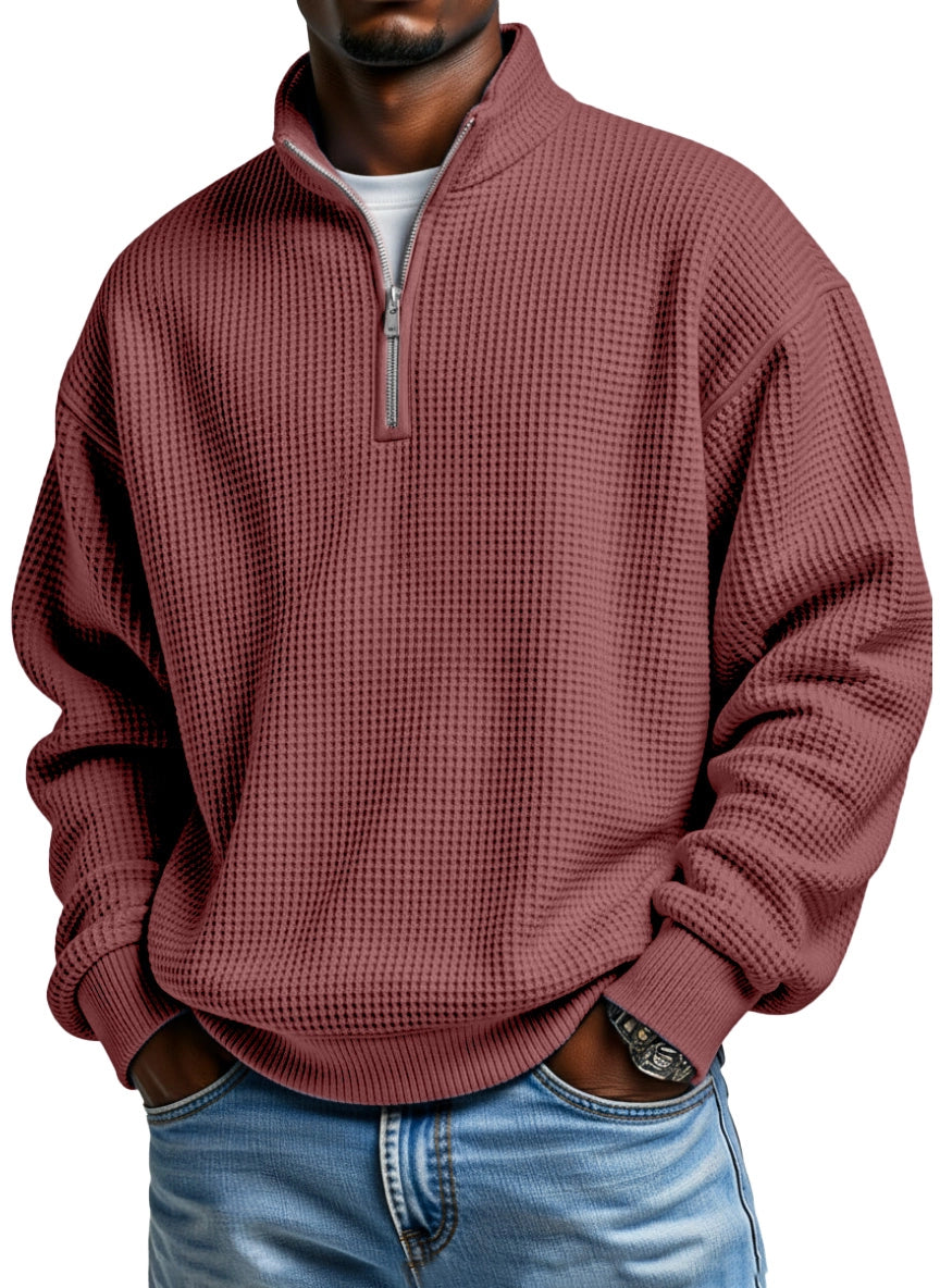 🔥Ofertas especiales de año nuevo 2026:Sudadera con capucha de manga larga para hombre, de color liso, con textura de gofre y cremallera
