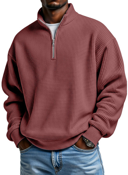 🔥Ofertas especiales de año nuevo 2026:Sudadera con capucha de manga larga para hombre, de color liso, con textura de gofre y cremallera