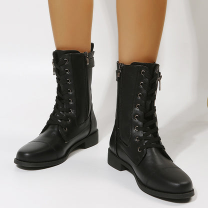 Botas retro de piel de media pantorrilla