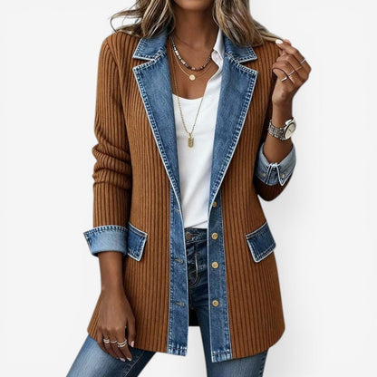 【🎉Oferta por tiempo limitado: 49% de descuento】Elegante cárdigan en una mezcla de tela vaquera y punto