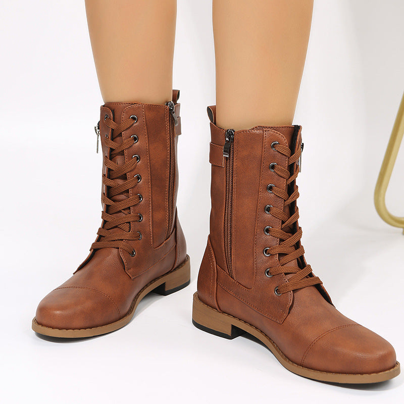 Botas retro de piel de media pantorrilla
