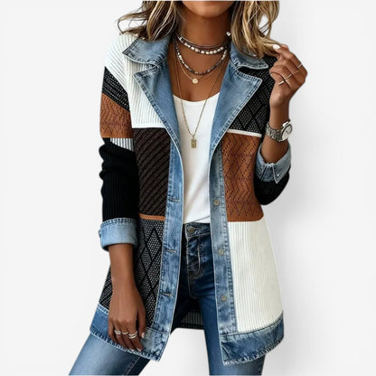 【🎉Oferta por tiempo limitado: 49% de descuento】Elegante cárdigan en una mezcla de tela vaquera y punto