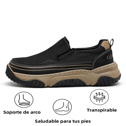 Zapatos casuales de moda versátiles, ligeros, de suela gruesa y malla de cuero suave transpirable