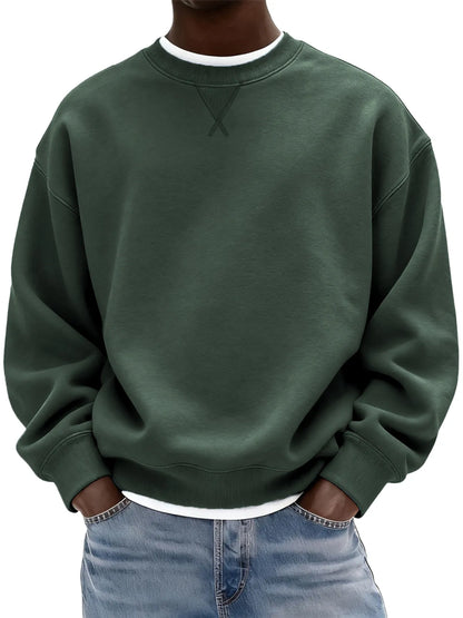 Sudadera de hombre confeccionada en algodón grueso con patrón de punto de cruz y cuello redondo