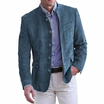 Chaqueta de cuero vintage de largo medio para hombre