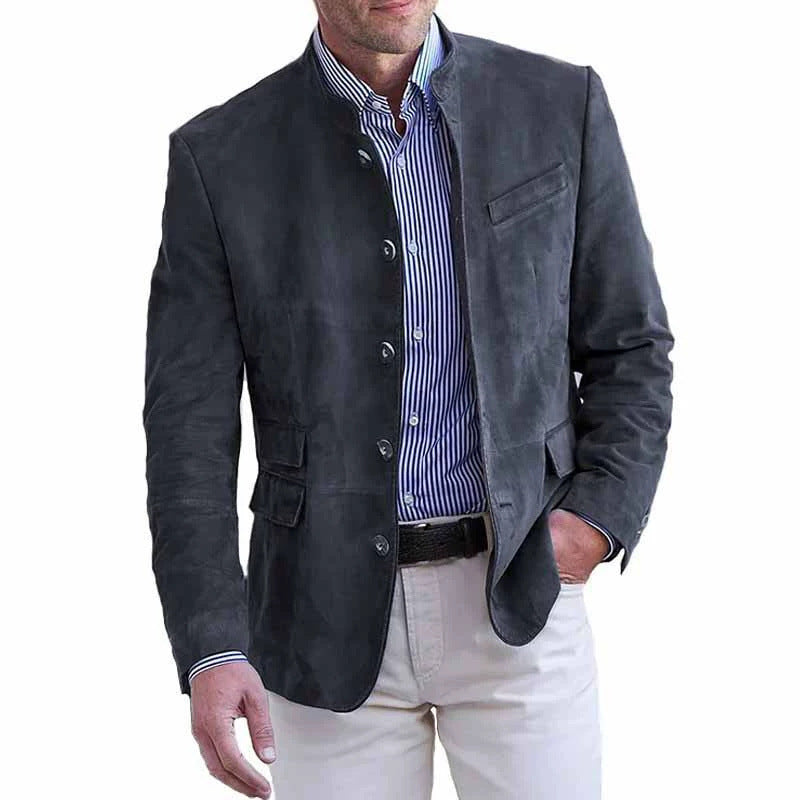 Chaqueta de cuero vintage de largo medio para hombre