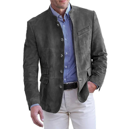 Chaqueta de cuero vintage de largo medio para hombre