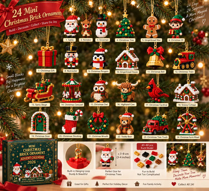 ⏳ Último día: 49 % de descuento – 🎄 Mini calendario de Adviento de 24 días con adornos navideños para armar | 24 adornos festivos únicos para construir, colgar y conservar 🧱