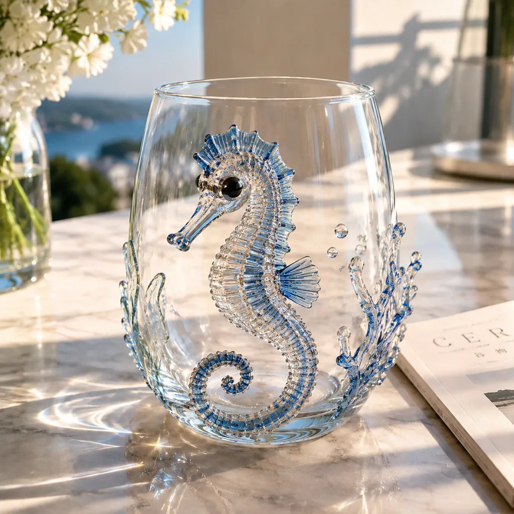 🔥 🔥Último día: 49% de descuento – 🌊 Colección de cristalería 3D con motivos marinos