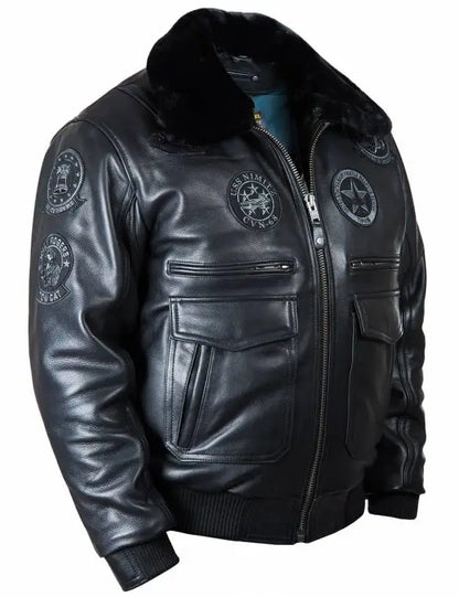 🔥Ofertas de Año Nuevo 2026 - NUEVA LLEGADA: CHAQUETA DE CUERO DE VUELO TOP GUN JOLLY ROGERS NEGRA