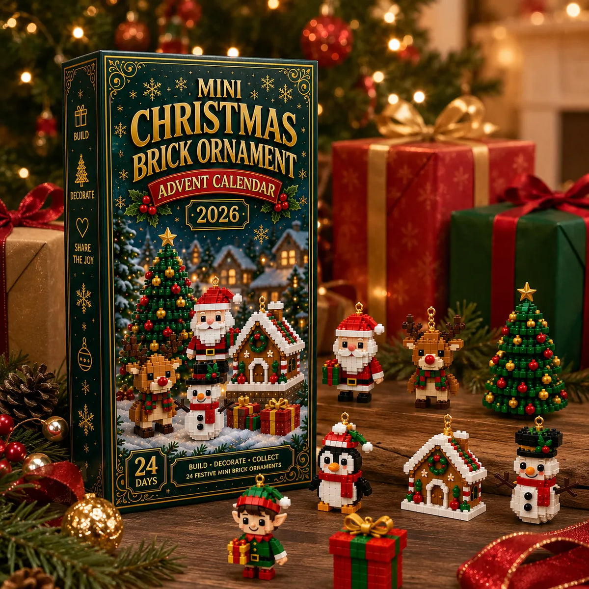⏳ Último día: 49 % de descuento – 🎄 Mini calendario de Adviento de 24 días con adornos navideños para armar | 24 adornos festivos únicos para construir, colgar y conservar 🧱